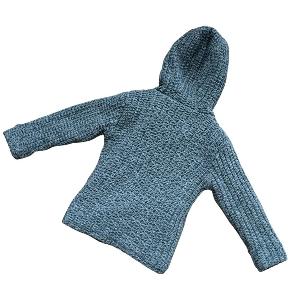 Zara Gray Chunky Knit Jacket Hooded Cardigan Sweater Button Up Boy Size 5-6